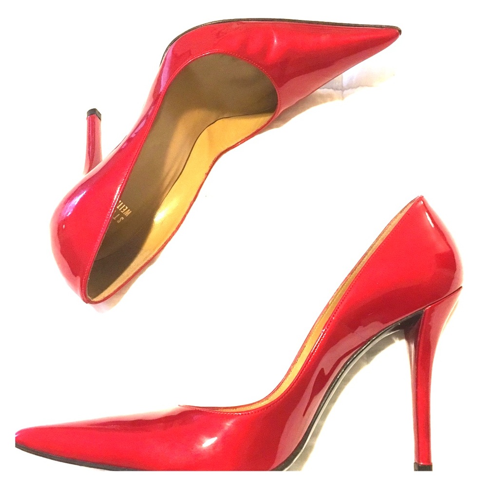 Stuart Weitzman red leather 3.5 inch heels